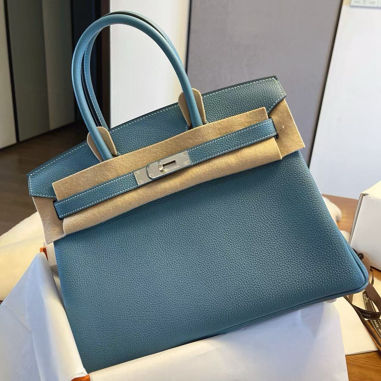 頂級復刻高仿Hermes bag 手袋 Birkin25Togo皮牛仔藍銀扣 99%真