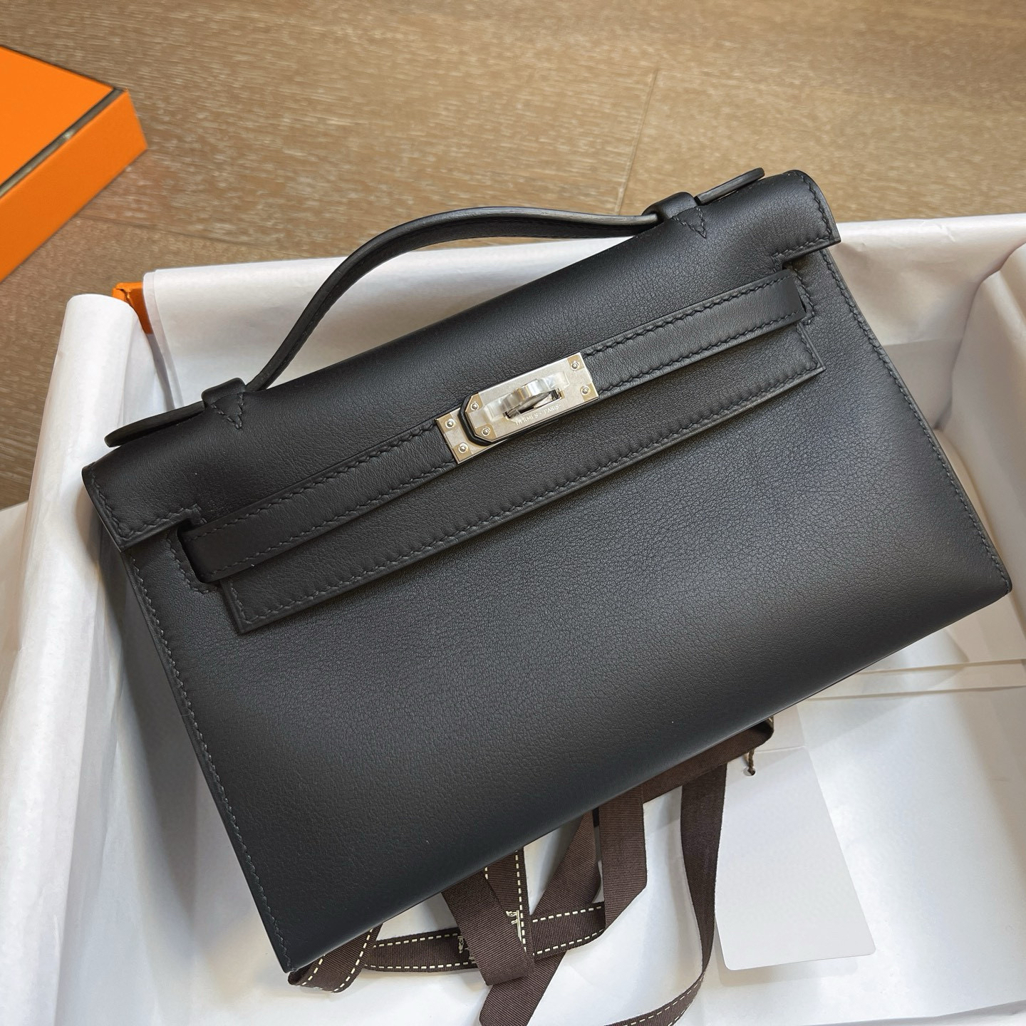 頂級復刻高仿Hermes bag 手袋 Kelly一代Swift皮黑色銀扣 99%真