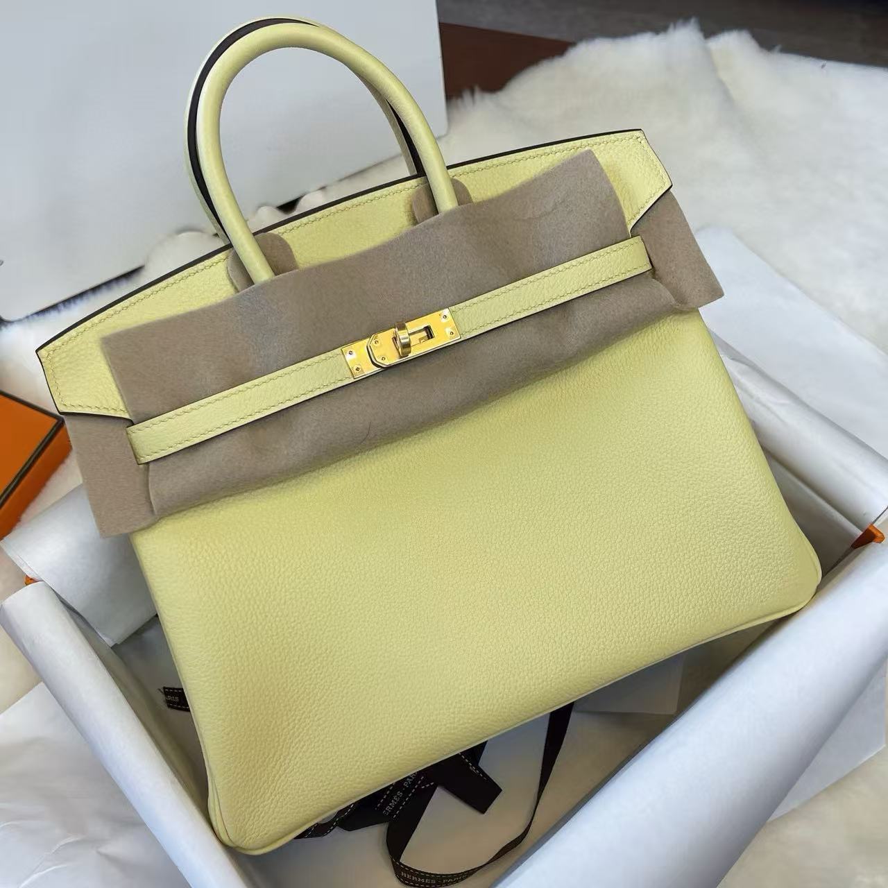 頂級復刻高仿Hermes bag 手袋 Birkin25Togo皮小雞黃 金扣 99%真