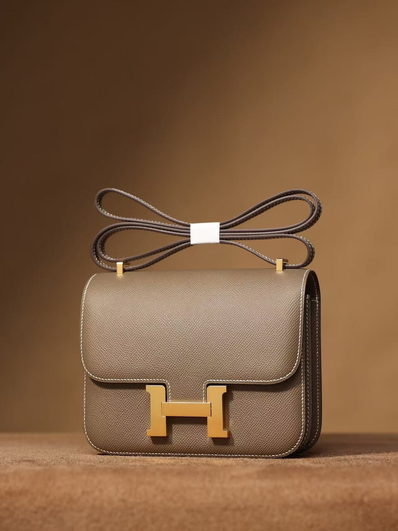 頂級復刻高仿Hermes bag 手袋 Constance19系列大象灰金扣 99%真