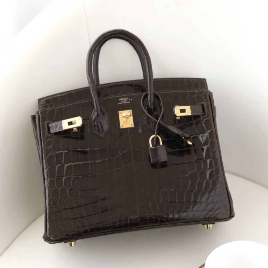 Hermes Birkin 25 Crocodile gold hardware handbag