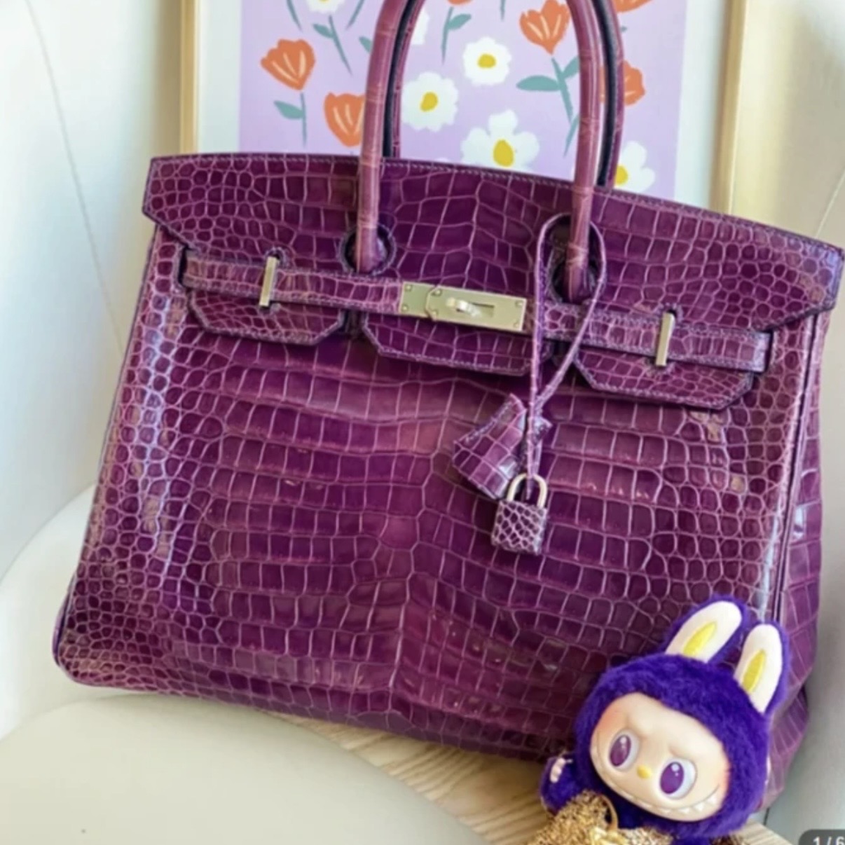 Hermes Birkin 35 Crocodile silver hardware handbag