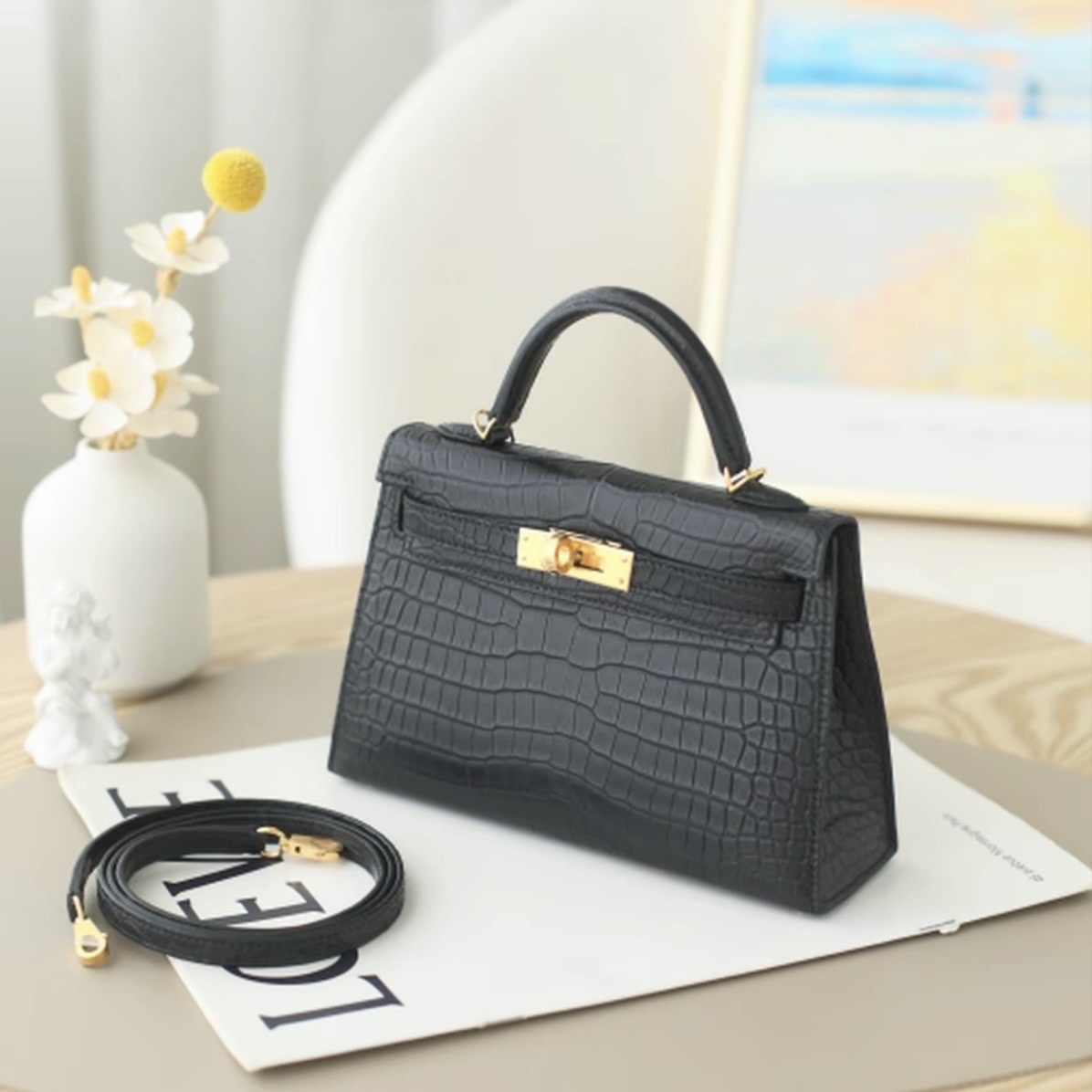 Hermes Kelly II Crocodile skin gold hardware handbag