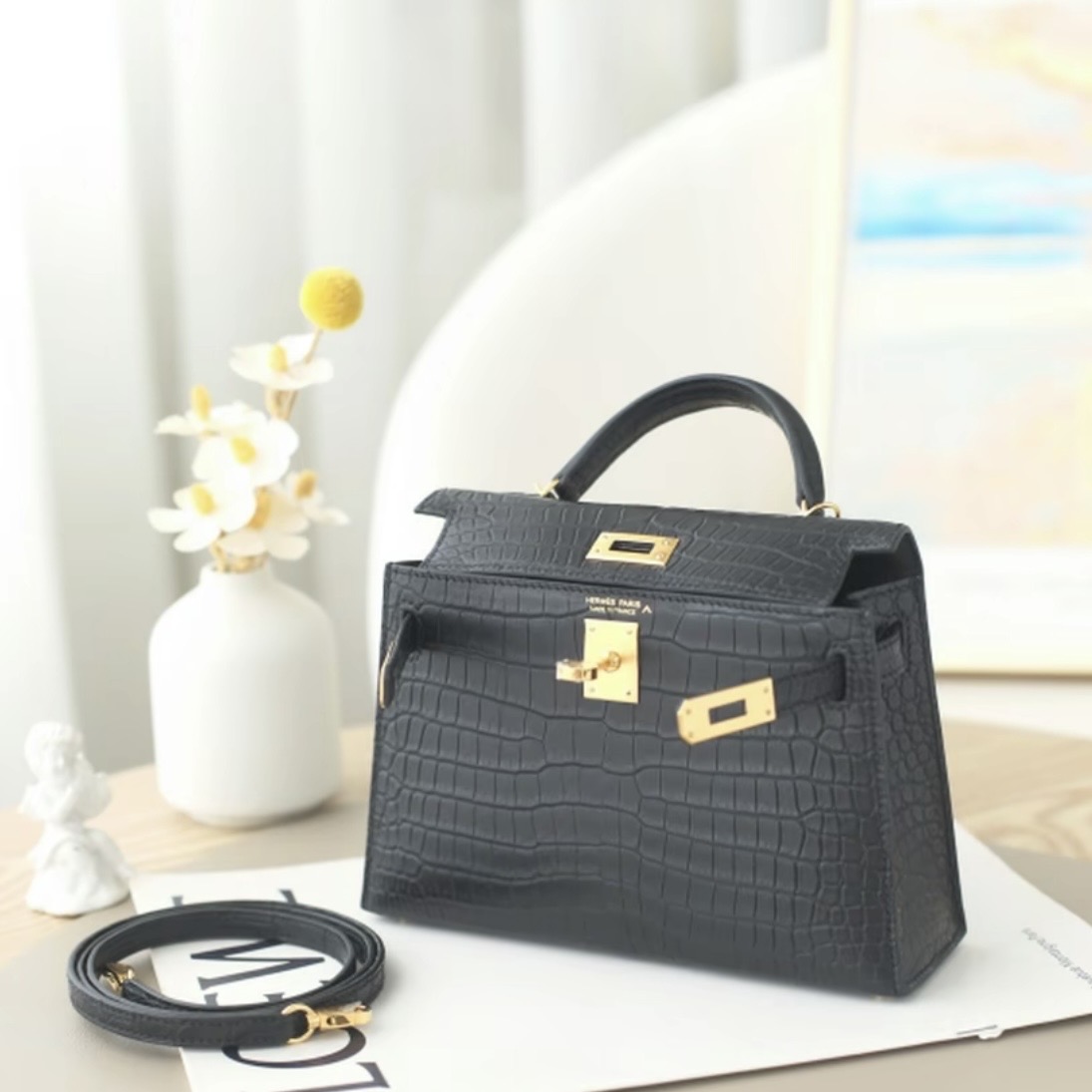 Hermes Kelly II Crocodile skin gold hardware handbag