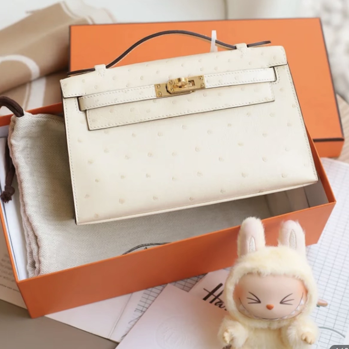 Hermes MINI Kelly I Ostrich gold hardware handbag