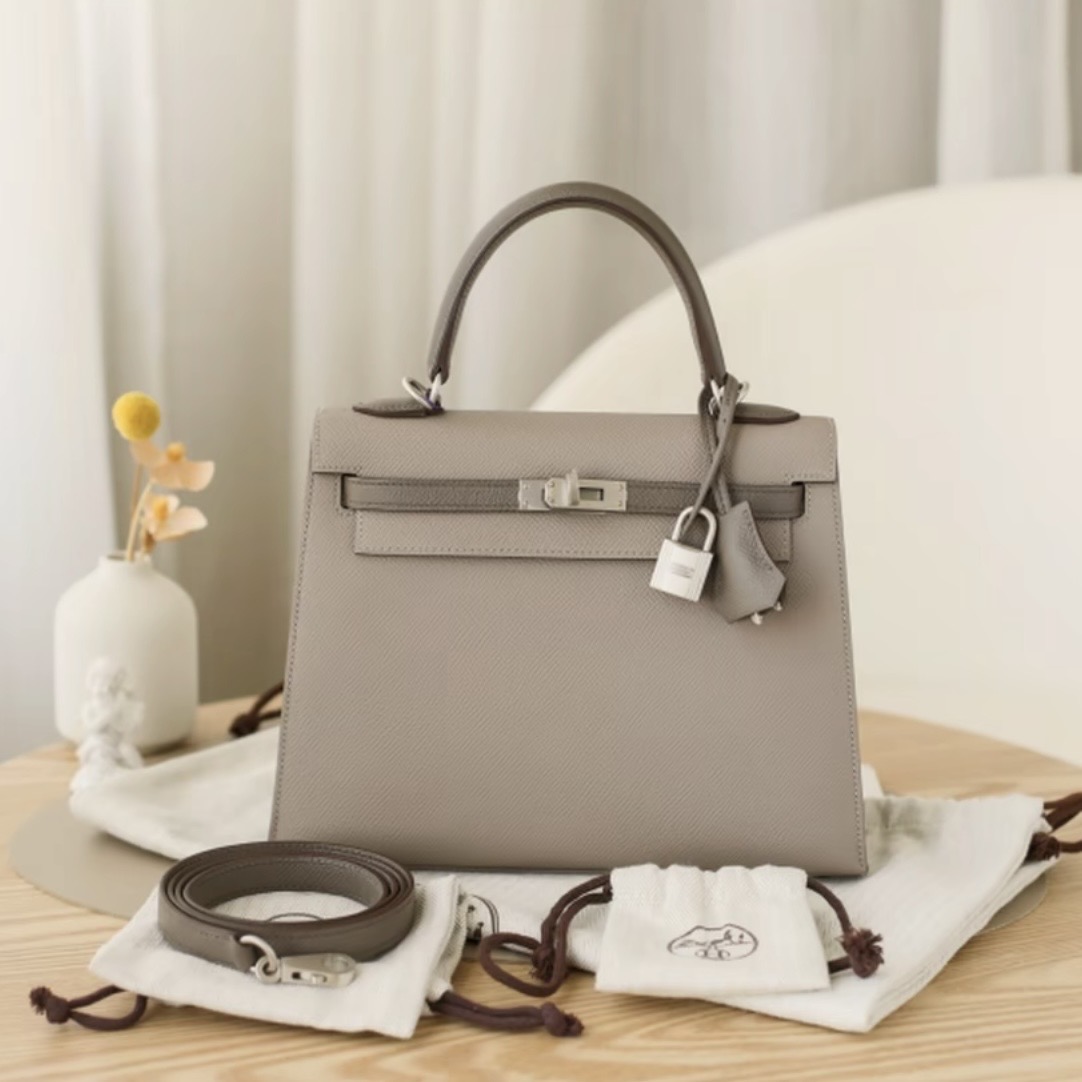 Hermes Kelly 25 EP silver hardware handbag (Horseshoe carving)