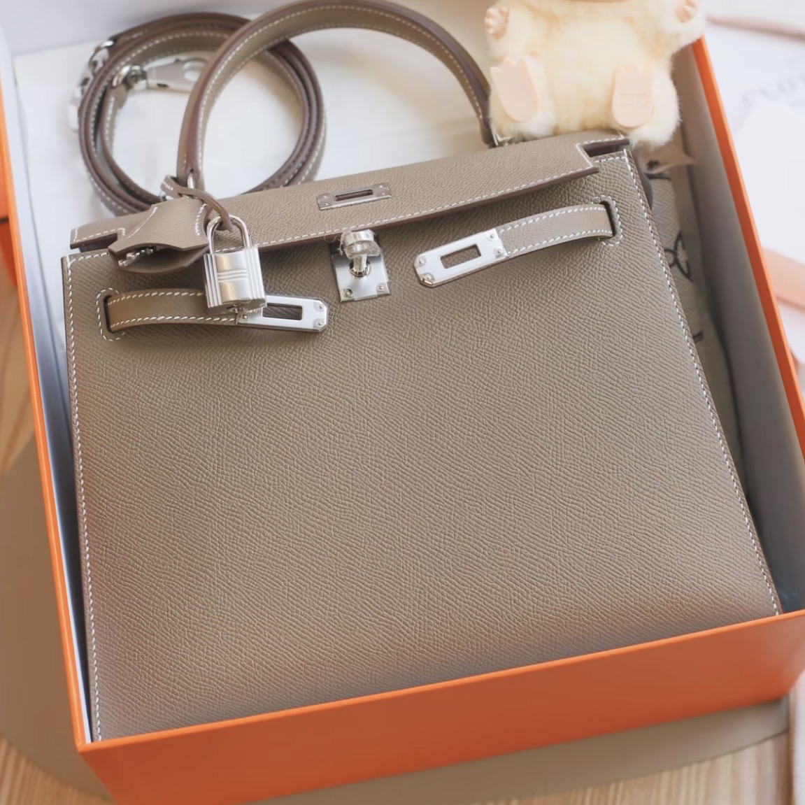 Hermes Kelly 25 EP silver hardware handbag (Elephant ash)