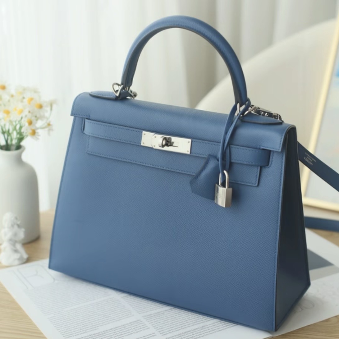 Hermes Kelly 28 EP silver hardware handbag (Agate blue)