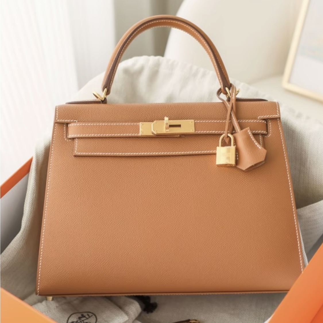 Hermes Kelly 28 EP gold hardware handbag (Golden brown)