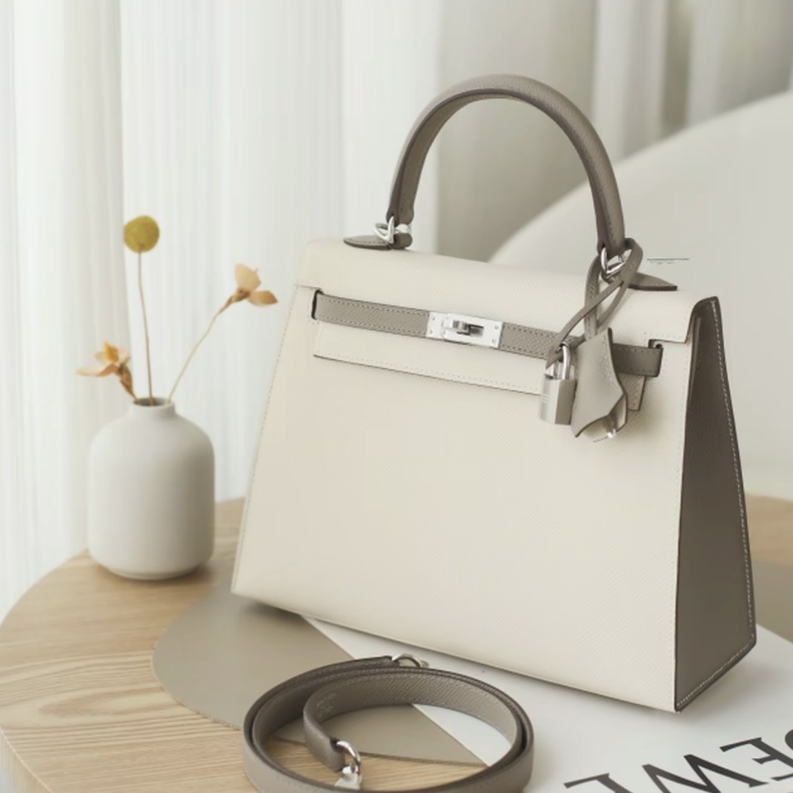 Hermes Kelly 25 EP silver hardware handbag (Galactic ash)