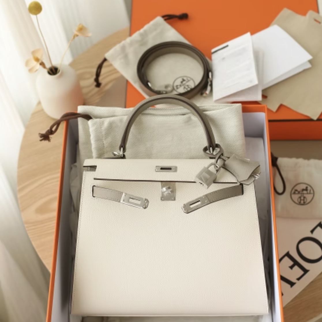 Hermes Kelly 25 EP silver hardware handbag (Galactic ash)
