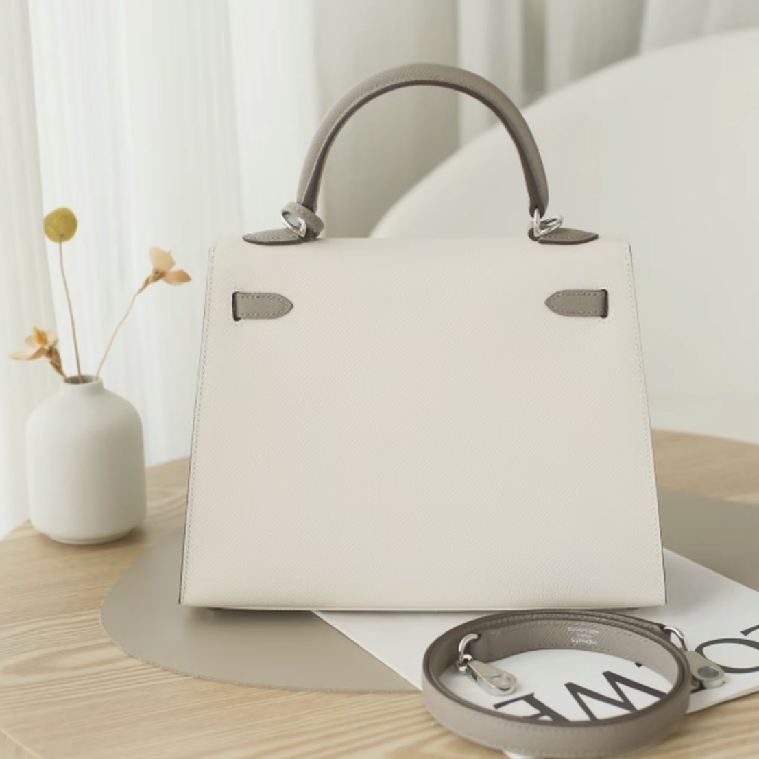 Hermes Kelly 25 EP silver hardware handbag (Galactic ash)