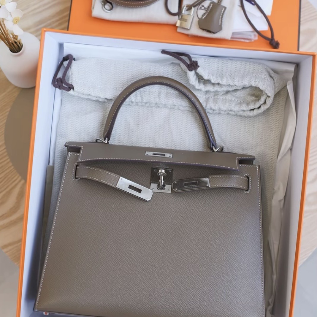 Hermes Kelly 28 EP silver hardware handbag (Elephant ash)