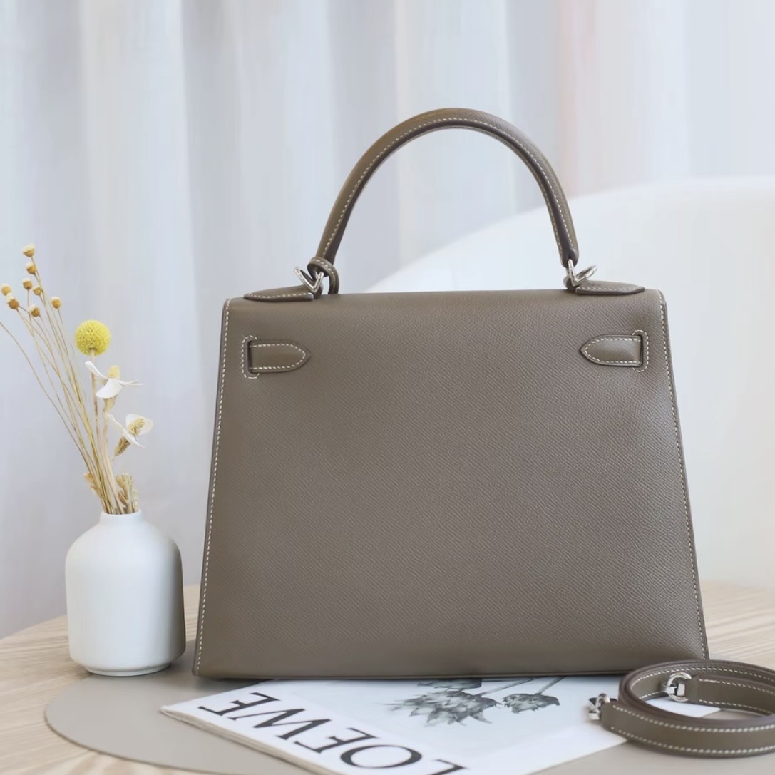 Hermes Kelly 28 EP silver hardware handbag (Elephant ash)