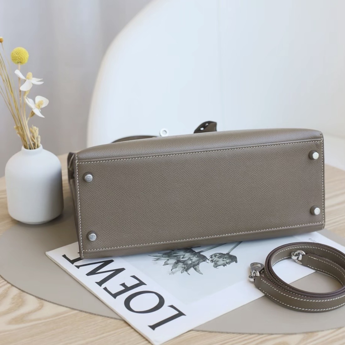 Hermes Kelly 28 EP silver hardware handbag (Elephant ash)